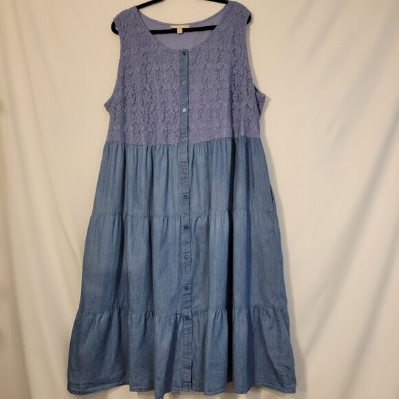 Woman Within Dresses & Skirts - Woman Within Lace bodiced tiered midi plus dress in Blue Size 28w